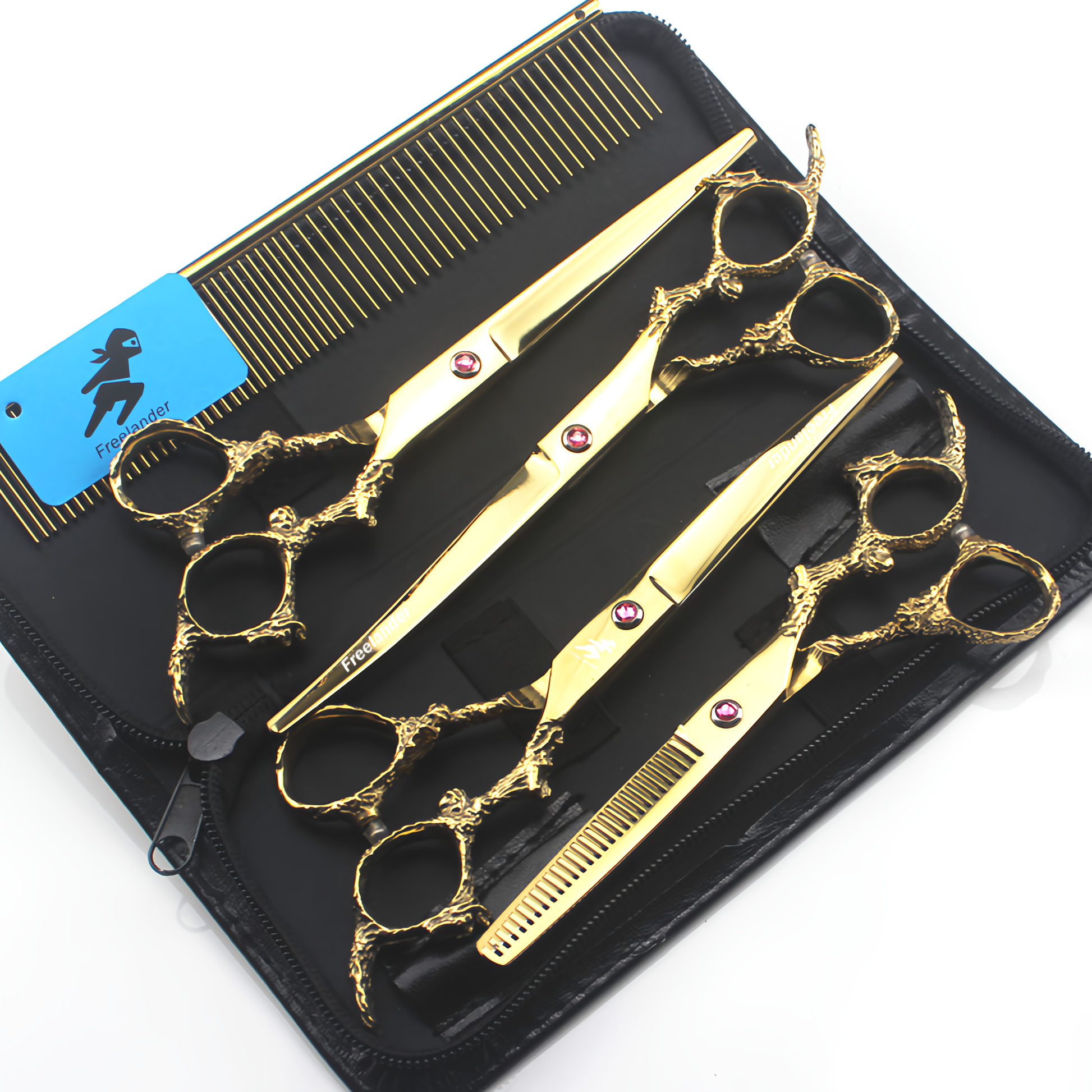 7.0 Inch Golden Dragon Handle 5 Pack Pet Grooming Scissors Set - Charismatic Critters