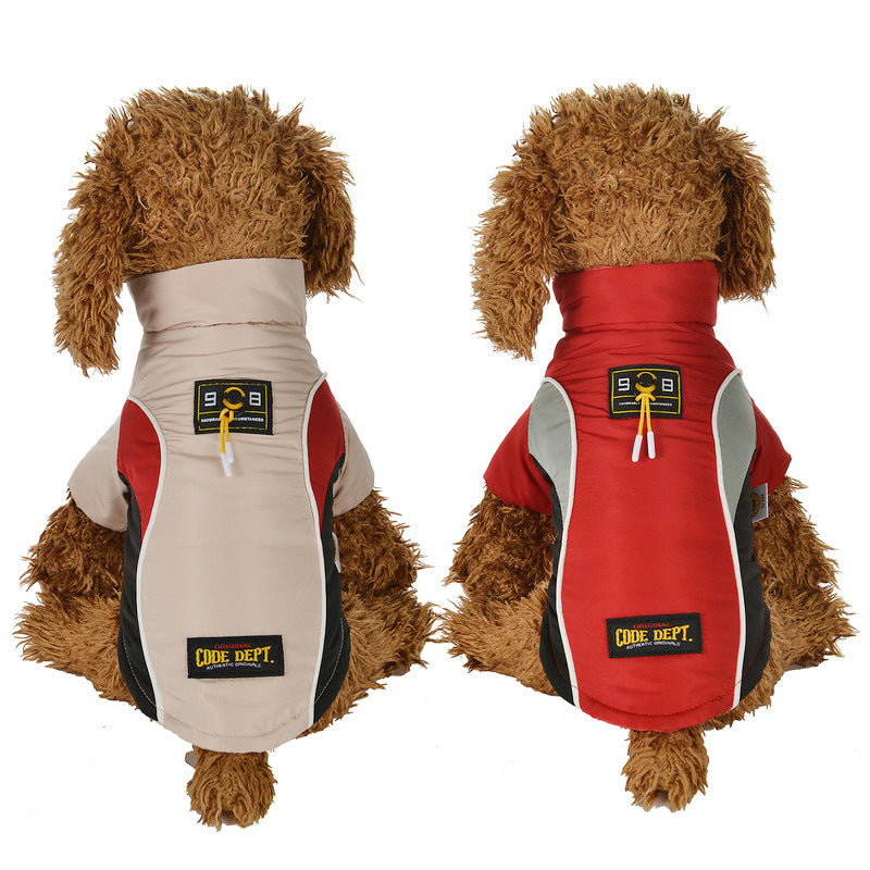 Small Two Legged Beige Red Jacket Dog Clothes