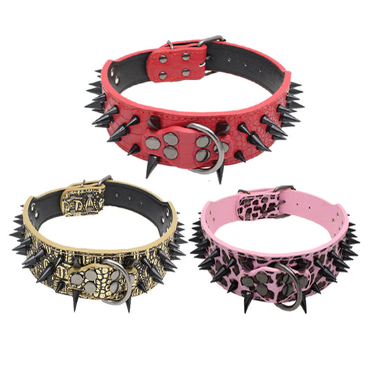 ToughShield Riveted Spiked Dog Collar for Medium to Large Dogs, Charismatic Critters