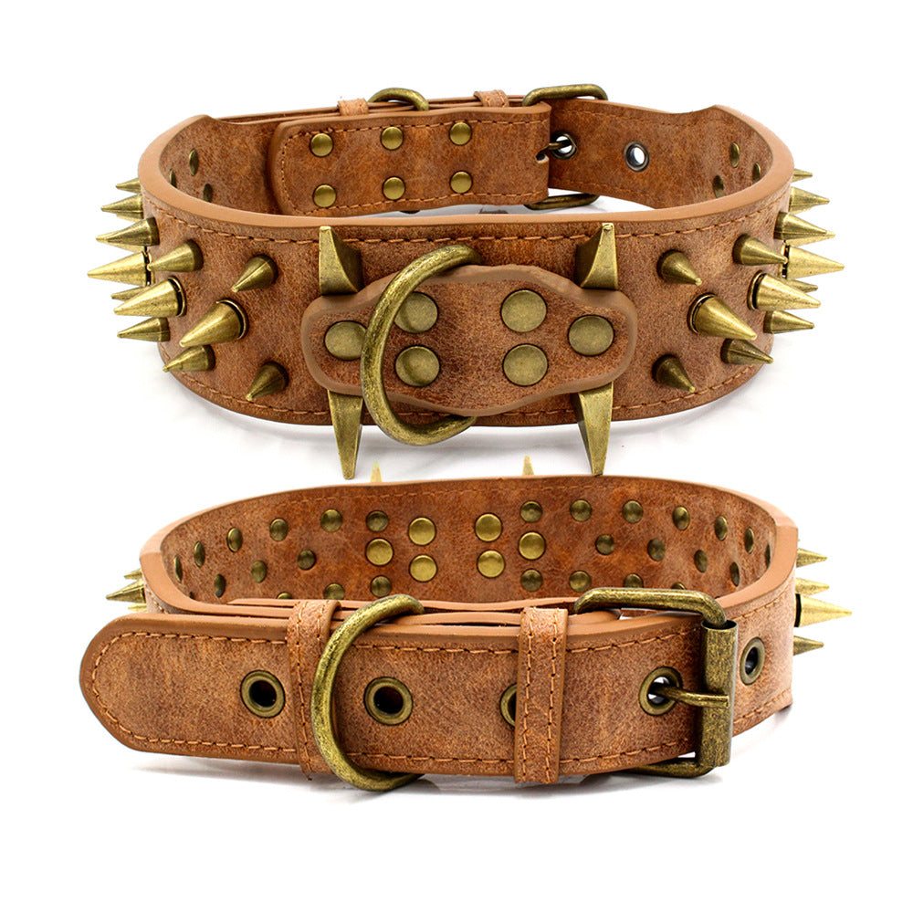 BigDog Bronze Riveted Spiked Dog Collar for Large Dogs - Charismatic Critters